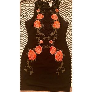 Black rose bodycon dress - floral
